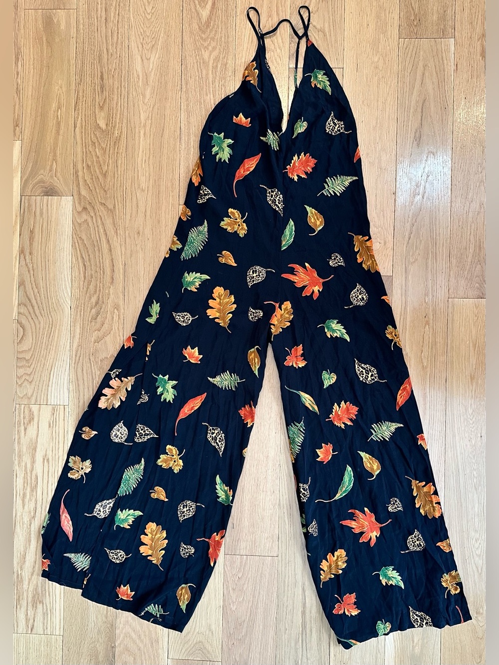 Reformation Autumn Leaf Print Wide Leg Jumpsuit One Size Made in USA Boho - Picture 6 of 12